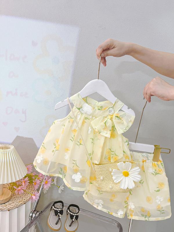 セットアップ キッズ 女の子 子供服 上下セット 花柄 トップス 半袖 シャツ ショー...