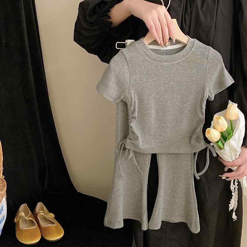 セットアップ キッズ 女の子 半袖 カットソー Tシャツ クルーネック 丸首 喇叭パン...