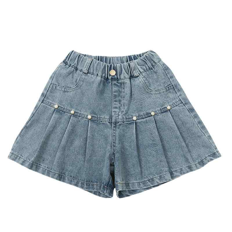 ・カテゴリ: キッズパンツ・スタイル: 韓国風・素材: デニム（綿75%）・安全基準: B類・パンツ丈: ショートパンツ・対象性別: 女の子・対象年齢: 中大童（8歳以上、140cm以上）・加工: 柔軟処理・柄: 無地・ウエスト: ハイウエスト・カラー展開: ブルー・対応身長: 120cm、130cm、140cm、150cm、160cm、170cm・装飾: ビーズ飾り: 釘珠