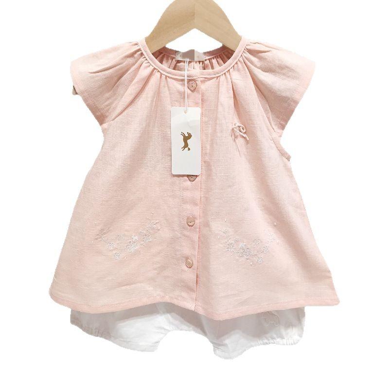 セットアップ 女の子 キッズ ベビー 上下セット 半袖 シャツ 淡いピンク トップス ショートパンツ ホワイト 2点セット 子供服 韓国スタイル かわいい ガールズ 春夏 カジュアル 部屋着 普段使い