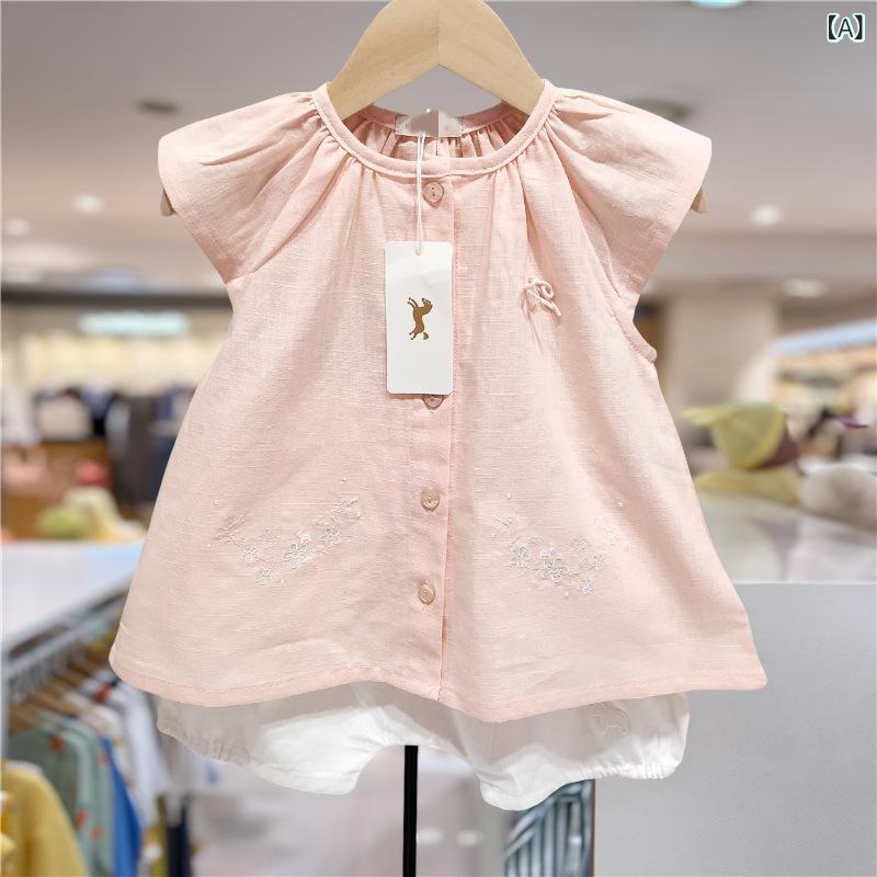 ビジョンストアのセットアップ 女の子 キッズ ベビー 上下セット 半袖 シャツ 淡いピンク トップス ショートパンツ ホワイト 2点セット 子供服 韓国スタイル かわいい ガールズ 春夏 カジュアル 部屋着 普段使い｜アングル2