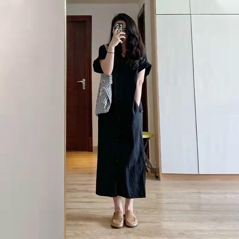 ワンピース レディース 半袖 膝丈 ミモレ丈 ロング 韓国風 ゆったり 大きいサイズ 体型カバー Aライン 楽ちん 直筒 カジュアル ファッション 大人 オシャレ 着痩せ 効果 若見え お出かけ 旅行 デート 普段着 春 夏 サマー vision-stores-10423166 ビジョンストア パッケージ画像