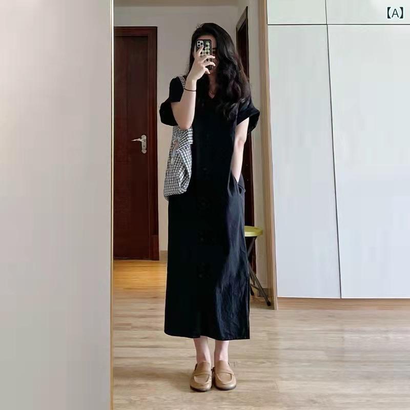 ワンピース レディース 半袖 膝丈 ミモレ丈 ロング 韓国風 ゆったり 大きいサイズ 体型カバー Aライン 楽ちん 直筒 カジュアル ファッション 大人 オシャレ 着痩せ 効果 若見え お出かけ 旅行 デート 普段着 春 夏 サマー vision-stores-10423166 ビジョンストア サンプル画像2