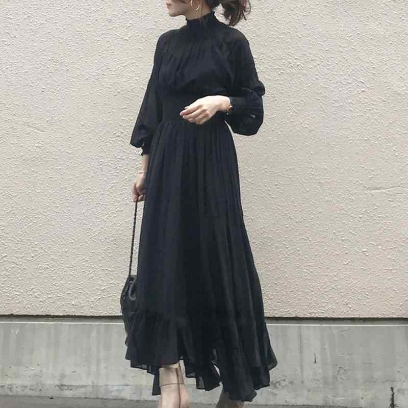 ワンピース レディース 秋 秋冬 ロングワンピース ロング マキシ丈 マキシワンピース ハイネック フリル ギャザー ティアード ギャザーワンピース 長袖 Aライン 上品 きれいめ フェミニン エレガント カジュアル 無地 お呼ばれ デート 通勤 通学