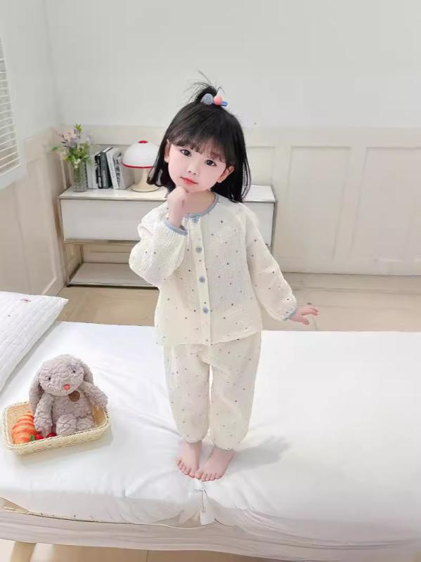 睡衣 女の子 キッズ 長袖 薄手 ガーゼ ルームウェア パジャマ 上下セット 韓国風 ...