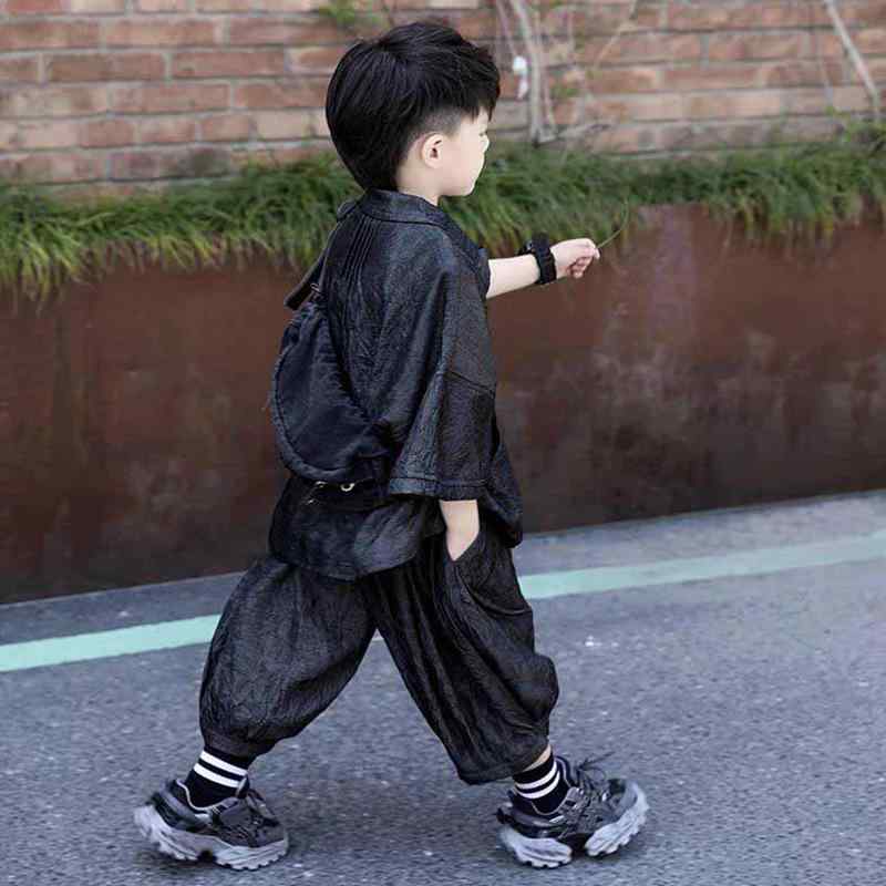 シャツ 男の子 セットアップ 七分丈パンツ 七分袖シャツ 2点セット 100cm-140cm 子供服 キッズ ジュニア 軽い 薄手 吸湿 通気性 柔らかい ゆったり カジュアル 普段着 通学 通園 お出かけ かっこいい