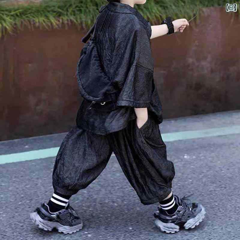 ビジョンストアのシャツ 男の子 セットアップ 七分丈パンツ 七分袖シャツ 2点セット 100cm-140cm 子供服 キッズ ジュニア 軽い 薄手 吸湿 通気性 柔らかい ゆったり カジュアル 普段着 通学 通園 お出かけ かっこいい｜アングル3