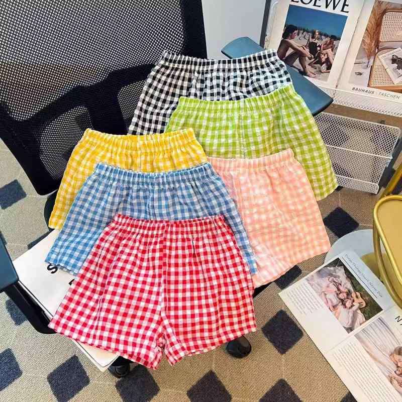 短裤 女の子 男の子 ベビー キッズ ズボン パンツ 半ズボン 格子柄 チェック ボトムス ルームウェア 部屋着 パジャマ インナーパンツ アンダーパンツ カジュアル かわいい おしゃれ 涼しい 快適 薄手 伸縮性 ストレッチ ウエストゴム 普段使い 通