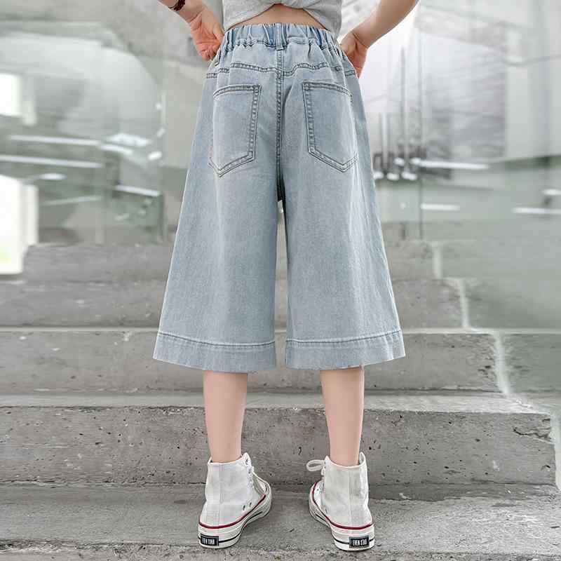 ・カテゴリ: キッズパンツ・スタイル: 韓国風・素材: 綿80%、テンセル・安全基準: B類・パンツ丈: 7分丈・対象性別: 女の子・対象年齢: 中大童（8歳以上、140cm以上）・スタイル: デニムパンツ・生地加工: 柔軟加工・柄: 無地・ウエスト: ハイウエスト・カラー: ブルー・対応身長: 120cm、130cm、140cm、150cm、160cm、170cm