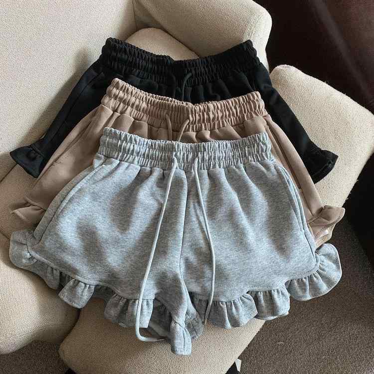 ・カテゴリ: 子供用パンツ・スタイル: 韓国風・主な素材: 綿100%・安全等級: B類・パンツ丈: ショートパンツ・性別: 女児・対象年齢: 中大童（8歳以上、140cm以上）・デザイン: ベーシック・生地加工: 柔軟加工・柄: 無地・ウエスト: ハイウエスト・カラー展開: グレー、ブラック、コーヒー色・対応身長: 100cm、110cm、120cm、130cm、140cm、150cm、160cm、170cm・ディテール: ドローストリング