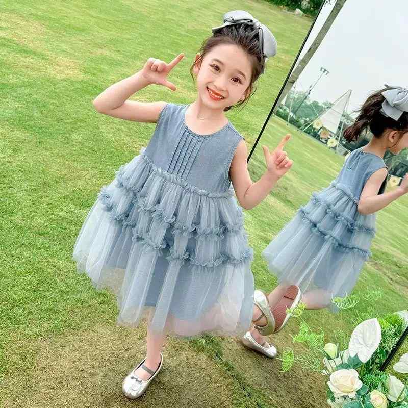 ワンピース 女の子 キッズ ベビー 韓国風 薄手 ファッション 切り替え メッシュ チュール ノースリーブ サマードレス カジュアル かわいい おしゃれ ガールズ 通園 通学 普段使い お出かけ