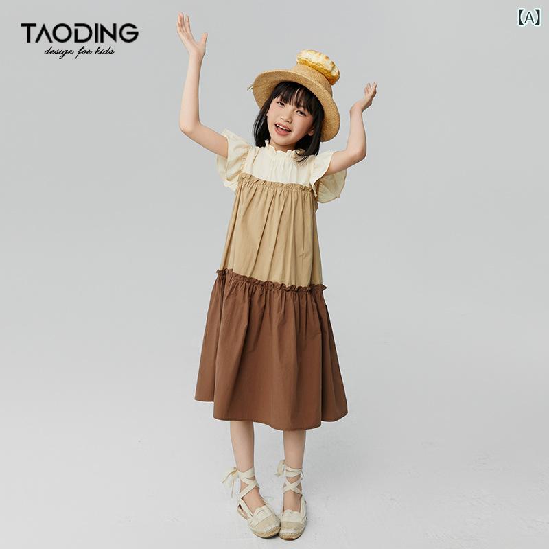 ワンピース 女の子 キッズ 子供 半袖 切り替え パフスリーブ フレア Aライン コサージュ チュール レース かわいい おしゃれ カジュアル 薄手 通気性 快適 お出かけ デイリー 発表会 結婚式 二次会 パーティー プレゼント ギフト コットン ピン