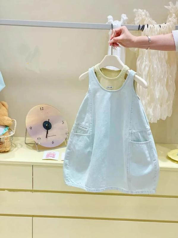 ワンピース 女の子 キッズ 子供服 ノースリーブ デニム サロペットスカート ジャンパースカート 吊りスカート プリンセス風 かわいい カジュアル 夏服 サマー
