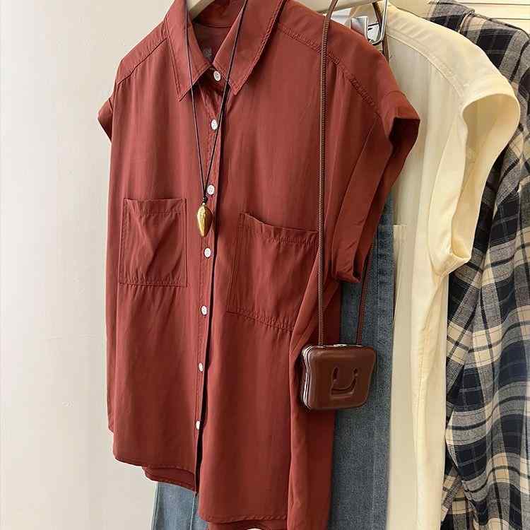 シャツ レディース 半袖 ポロネック 襟付き フレンチスリーブ 小飛袖 シフォンブラウス カットソー プルオーバー トップス ゆったり 抜け感 お洒落 カジュアル フェミニン 通勤 オフィス 通学 普段使い 薄手 無地 春夏