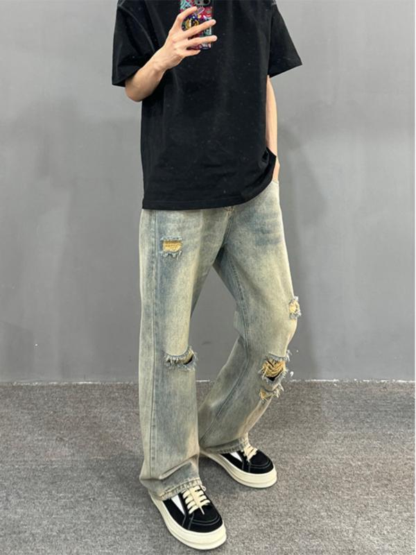 ・カテゴリ: デニムパンツ・スタイル: レトロ・シルエット: ルーズ・加工: ウォッシュ加工、ノーアイロン加工・丈: フルレングス・ウエスト: ミドルウエスト・厚み: 普通・誤差範囲: 1-3cm・対象: ティーンエイジャー、メンズ・素材: デニム（綿 65%）・デザイン詳細: 装飾ステッチ・伸縮性: 微弾・裾のスタイル: ストレート・カラー展開: ブルー・サイズ展開: M、L、XL、XXL、XXXL