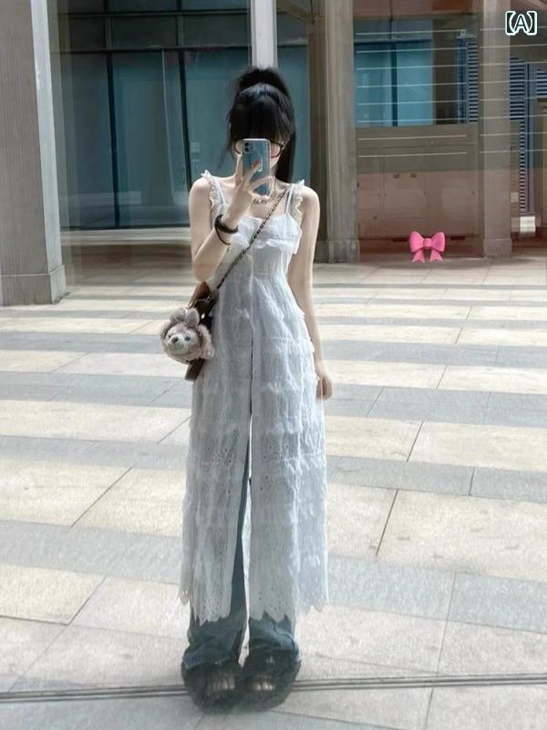 ワンピース レディース レース キャミソール 透かし編み ティアード ロング丈 重ね着 カジュアル 大人かわいい 春夏 vision-stores-10412494 ビジョンストア サンプル画像2