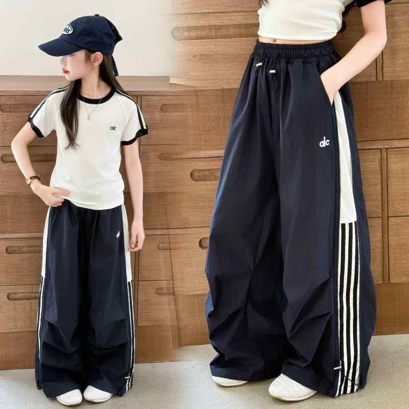 パンツ 女の子 キッズ ジュニア ワイドパンツ 運動着 スポーツウェア 切り替え 配色 マルチカラー ライン入り 長ズボン ロングパンツ カーゴパンツ ボトムス カジュアル 通学 通園 普段使い 日常