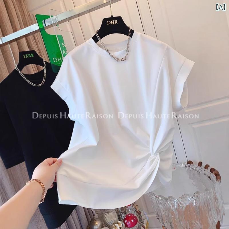 ・カテゴリ: Tシャツ・スタイル: カジュアル・主な素材: 綿95%以上・ネックライン: クルーネック・袖丈: 半袖・柄: 英字・シルエット: ルーズフィット・着丈: ミディアムロング丈（約65cm-80cm）・加工: 形態安定加工・流行要素: アシンメトリー・カラー展開: ホワイト、ブラック・サイズ展開: M、L、XL、XXL、XXXL、XXXXL