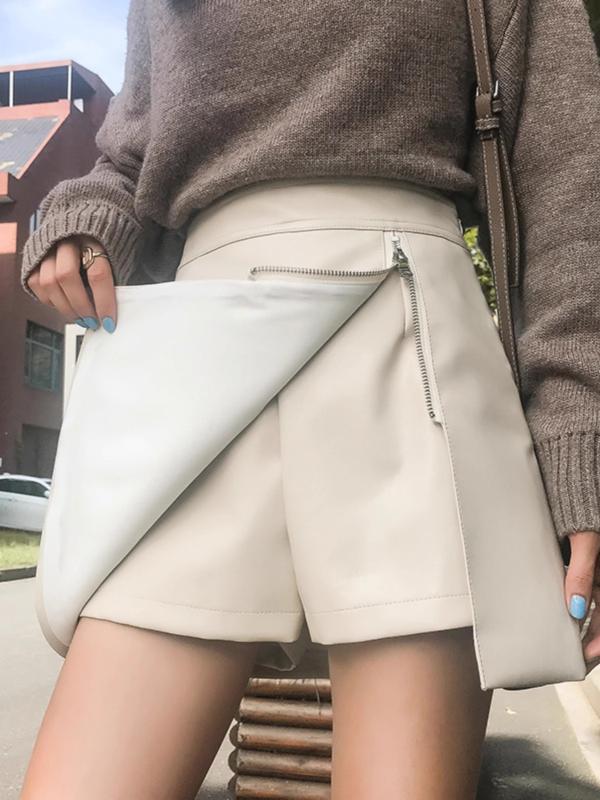 ・柄: 無地・加工: 形態安定加工・素材: PU、ポリエステル（30%以下）・スカートのデザイン: Aラインスカート・スカート丈: ミニスカート・デザイン特徴: 立体装飾・カラー展開: ブラック、アプリコット・サイズ展開: XS、S、M、L、XL、XXL・スタイル: カジュアル、カジュアルスタイル・カテゴリ: ハーフスカート・伸縮性: 若干あり
