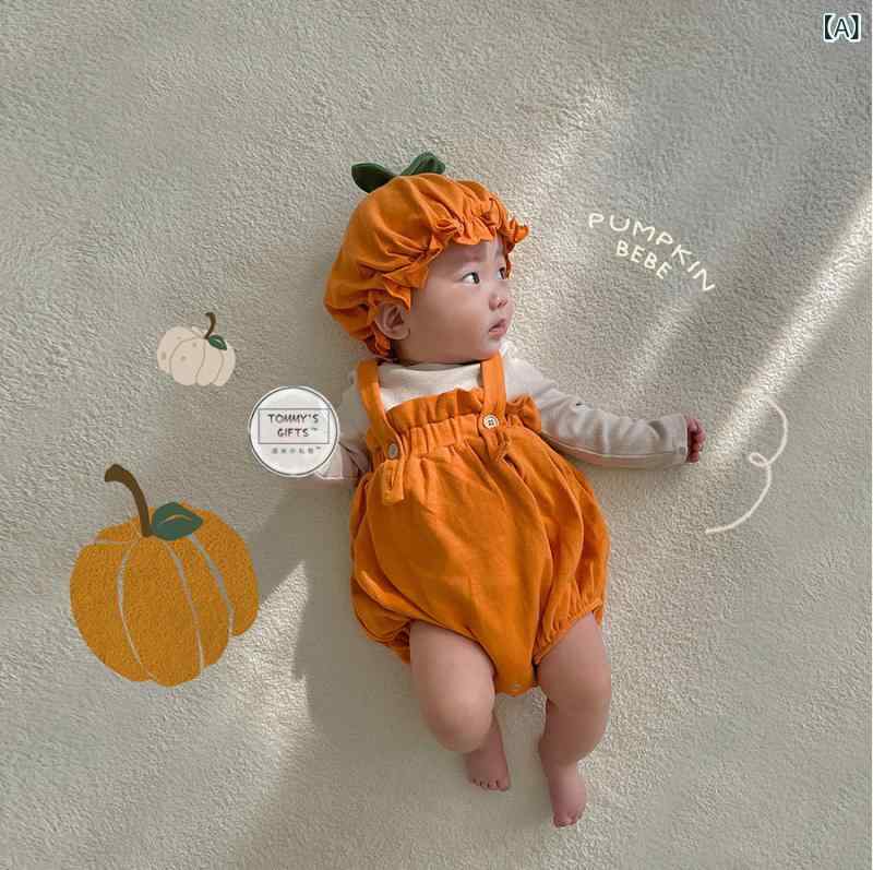 ロンパース ベビー服 男の子 女の子 ハロウィン 南瓜 かぼちゃ コスチューム 赤ちゃん カバーオール 長袖 新生児 プルオーバー クルーネック トップス かわいい インスタ風 オレンジ 春秋 出産祝い ギフト