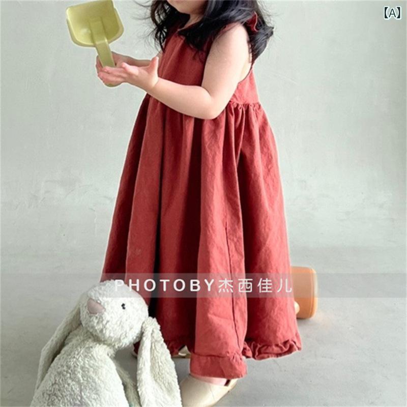 ワンピース 女の子 ベビー服 キッズ服 半袖 ノースリーブ フリル Vネック Aライン フレア チュニック ギャザー 無地 薄手 涼しい 夏服 サマー カジュアル かわいい おしゃれ お出かけ 普段着 通園 通学 姉妹 お揃い