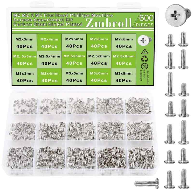 Zmbroll 600個 シルバー ノートパソコン ネジ フラットヘッド マシン スクリュー M2 M2.5 M3 ノートブック コンピューター スクリュー キット SSD HDD ハードドライブ 取り付け 電子修理ネジ ニッケパッケージ内容:シルバーメトリックフィリップスフラット薄型ノートパソコンネジ600個。合計3種類の15サイズのコンピューターネジ、M2x3/4/5/6/8mm、M2.5x3/4/5/6/8mm、M3x3/4/5/6/8mm、各サイズ40個。さまざまなSSDサイズに対応できるよう、さまざまな長さと直径があります。 取り付け構成高品質素材:小ネジは高品質の炭素鋼製で、優れた防錆性と優れた耐酸化性を備えています。当社のSSDネジカラー:シルバー;コーティング:ニッケルメッキ、測定システム:メトリック、ねじタイプ:小ネジ;ドライブタイプ:フィリップス、ヘッドタイプ:フラット薄型ヘッド;完全にねじ込まれたネジは、他のネジよりも金属をしっかりと保持します。【取り付け簡単】本コンピューターネジは取り付けが簡単で、SSDを取り付ける際の手間がかからないように設計されています。 標準的なサイズとねじ山により、一般的に使用されるドライバーやツールと互換性があり、素早く簡単に組み立てることができます。これらのネジは非常に小さなネジで、小さな家電製品に使用できます。【安心の性能】当社のノートパソコンネジは、M.2 SSDをスロットにしっかりと固定することで信頼性の高い性能を発揮します。 m.2ドライブの取り付けに最適。これにより、コンピュータシステム内のSSDの適切な位置合わせ、安定性、最適な機能を確保し、効率的なデータ保存と取得が可能になります。当社のSSDネジは便利なボックスに梱包されており、簡単に区別できます。幅広い用途:当社のコンピューターネジは、コンピューターの組み立てや修理の幅広い用途に適しています。 マザーボード、ハードドライブ、SSD、マザーボードのスタンドオフ、ネジを固定するために使用できます。PCケース、電源、マザーボード、ハードドライブ、ファン、フロッピー/ CD-ROM/DVD-ROMドライブの固定取り付けに最適。眼鏡、時計、携帯電話、カメラなど、ミニネジが必要なものにも使用できます。