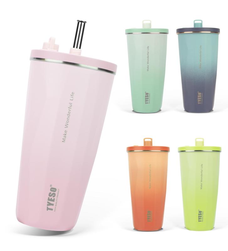 【SNSで話題】TYESO タンブラー ストロー付き 470ml ステンレス 蓋付き 真空断熱 保温 保冷 アウトドア 持ち運び便利 直飲み 漏れない 大容量 多色 トラベル vision-stores-10604961 ビジョンストア パッケージ画像
