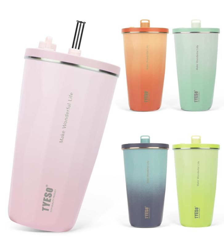 【SNSで話題】TYESO タンブラー ストロー付き 470ml ステンレス 蓋付き 真空断熱 保温 保冷 アウトドア 持ち運び便利 直飲み 漏れない 大容量 多色 トラベル vision-stores-10604961 ビジョンストア サンプル画像2