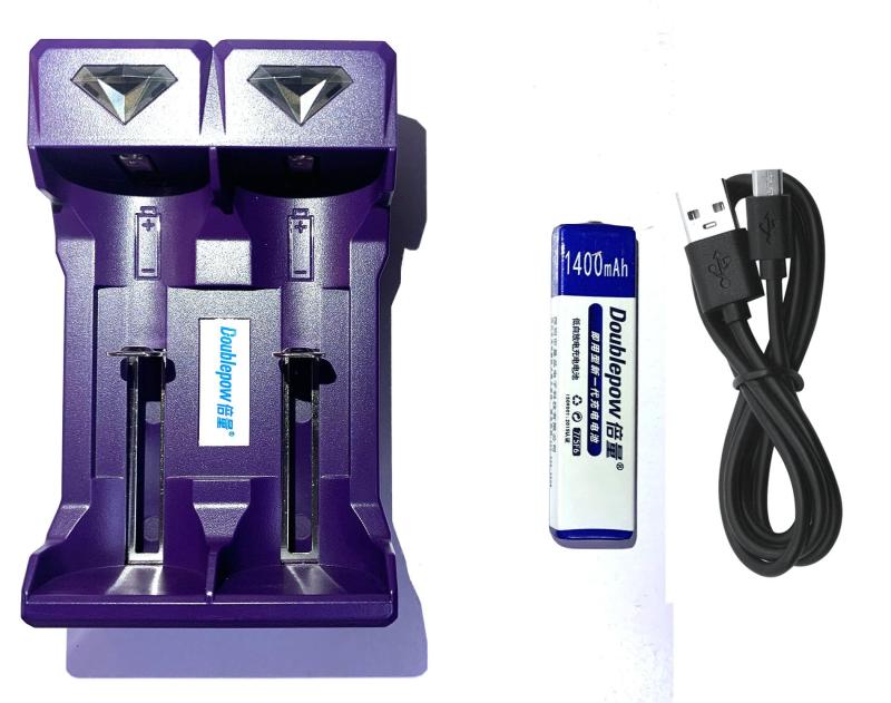 Doublepow 1本 NH-14WM互換品 Ni-MH 角型ニッケル水素電池 + CDプレーヤー MDプレーヤー 用 2スロット 多機能 充電器 (1個 ガム電池 +充電器)
