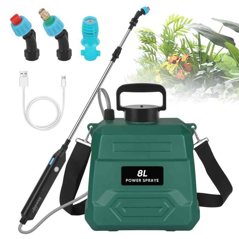 BlumWay 噴霧器 電動噴霧器 バッテリー式 電動スプレー 2時間連続使用 3種類のノズル付き 霧吹き 園芸水やりなど 家庭の掃除 軽量 ポータブル 噴霧器 散水機（緑）