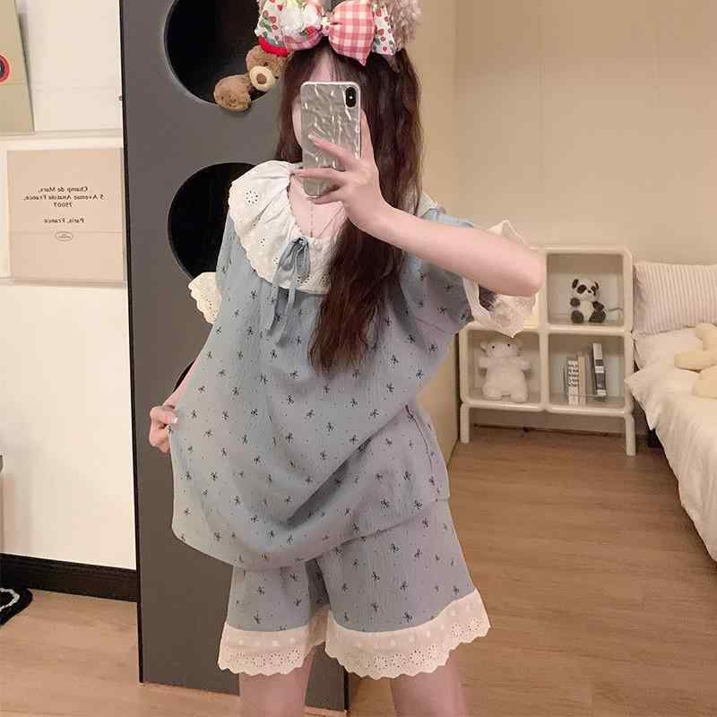 パジャマ レディース 半袖 ルームウェア ゆったり 韓国風 かわいい 甘め プリンセス風 薄手 ホームウェア 夏物 部屋着 快適