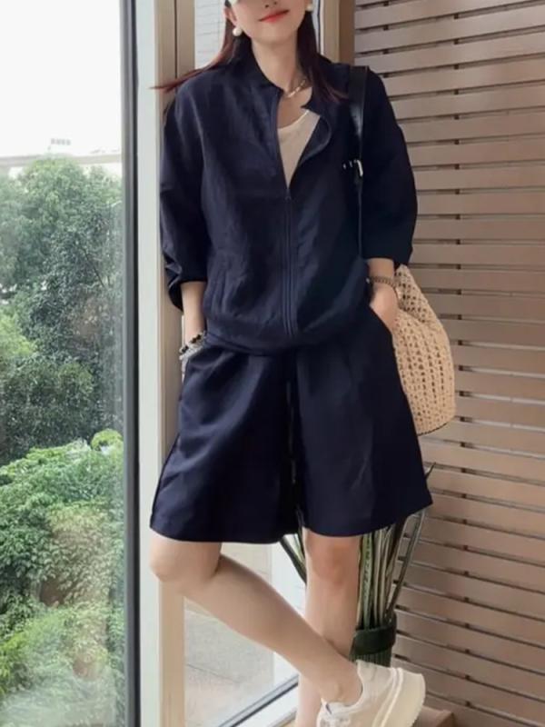 セットアップ レディース 韓国系 カジュアル シンプル 春夏 長袖 羽織り ショートパンツ リネン 涼しい 通気性 おしゃれ お出かけ 普段使い 体型カバー 上下セット