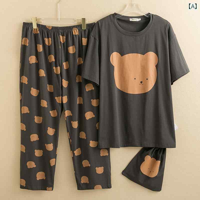 夏の 女性の 男性の カップルの 綿の 半袖の半 ズボンの パジャマの スーツの 部屋の 服は 肥料を プラス して 韓国 版の ゆったり して います。(x3)