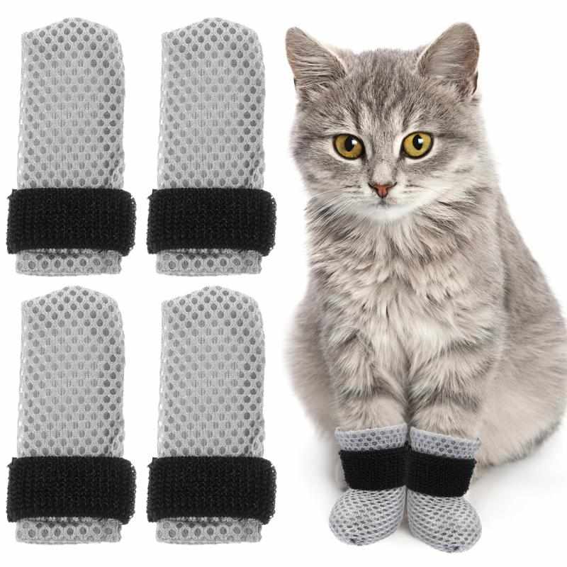 Abaodam 猫 無駄鳴き防止 子猫の爪キャップ 猫用靴下 ポリエステル素材 快適な着用感 アンチスクラッチ機能付き 室内用 4個入り猫の足カバー - 猫靴のデザインはあらゆる種類の猫に合うように調整可能で、猫をからかう手袋猫用シューズ／肉球カバー 猫の爪キャップカバー - 耐摩耗性と耐破損性に優れ、非常に耐久性があります猫用爪キャップ - 猫の入浴、爪の手入れ、歯と耳の掃除、猫用アクセサリーに最適です。薬を服用する猫、注射を受ける猫、引っ掻き傷を防ぐ猫のためのシューズ猫の爪用キャップ - この足カバーを装着すると、猫が薬を飲ませる際に爪を引っ掻くのを防ぐことができます。暖かい猫用足カバー子猫の爪カバー - 着脱が簡単で、とても便利です