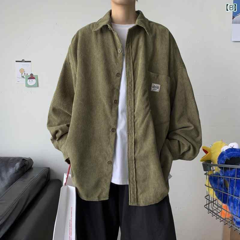 シャツ メンズ コーデュロイ ジャケット アウター 長袖 襟付き トップス 羽織り カジュアル レトロ 日系 ゆったり ルーズ ビッグシルエット 保育 暖かい 防寒 厚手 シンプル 無地 オールマッチ 秋 冬 秋冬 vision-stores-10268222 ビジョンストア サンプル画像3