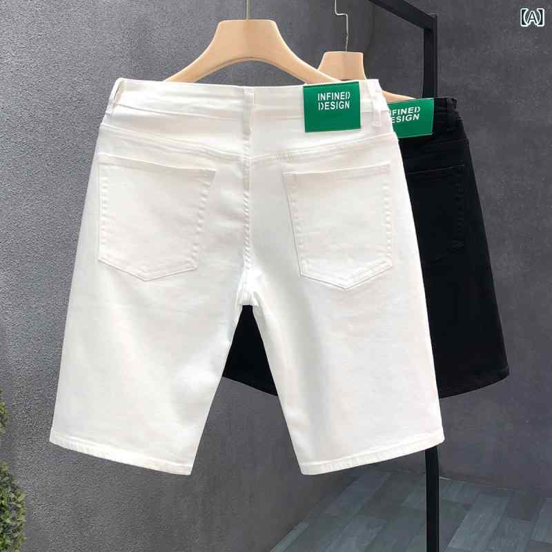 ・カテゴリ: デニムショートパンツ・スタイル: シンプル・シルエット: テーパード・パンツ丈: ショートパンツ・ウエスト: ミドルウエスト・厚さ: 普通・誤差範囲: 0.5cm・対象: メンズ・素材: デニム（綿50-70%）・着用シーン: カジュアル・デザイン詳細: マルチポケット・伸縮性: 若干あり・裾のスタイル: ストレート・カラー展開: ホワイト、ブラック・サイズ展開: 28（推奨45-50kg）、29（推奨50-55kg）、30（推奨55-60kg）、31（推奨60-65kg）、32（推奨65-72.5kg）、33（推奨72.5-77.5kg）、34（推奨77.5-82.5kg）、36（推奨82.5-90kg）・加工: ウォッシュ加工