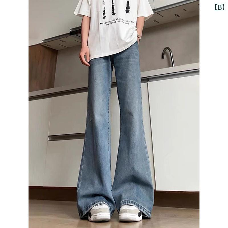 ジーンズ メンズ デニムパンツ ジーパン ロングパンツ ボトムス スリム タイト ベルボトム シューカット ライトブルー ストレート 美脚 脚長 細身 アメリカンヴィンテージ風 ストリート ハイストリート ワイド 湾刀パンツ ワークパンツ 普段使い vision-stores-10269545 ビジョンストア サンプル画像3