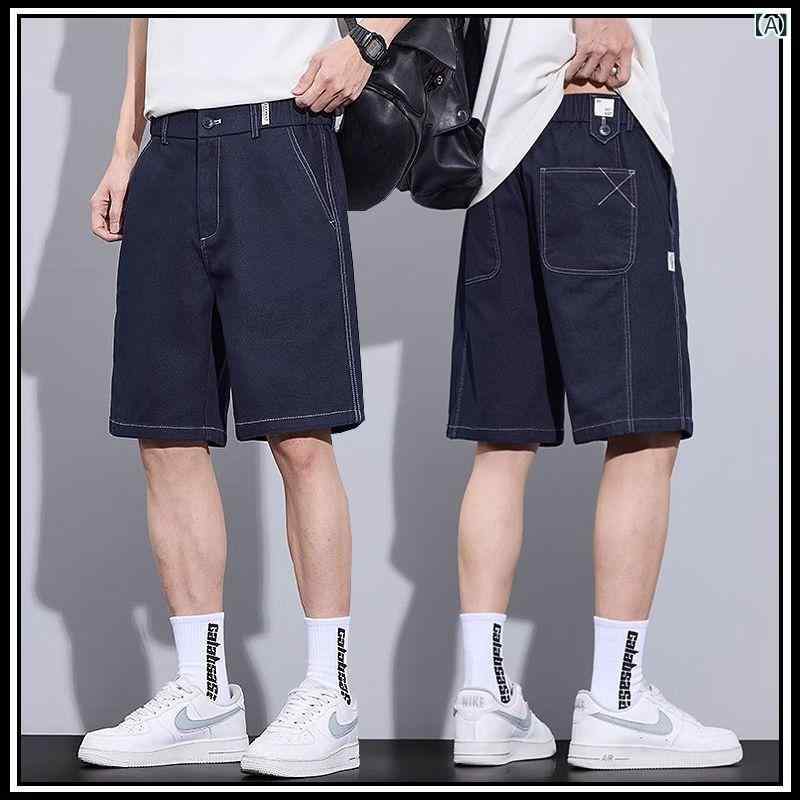 ・スタイル: 青春潮流・スタイルカテゴリ: 青春流行（18-24歳）・スタイル詳細: 直筒パンツ・フィット感: 緩め・加工: ウォッシュ加工・パンツ丈: ショートパンツ・ウエスト: ミドルウエスト・生地の厚さ: 薄手・対象: 青年、成人男性・素材: デニム、綿・着用シーン: カジュアル・伸縮性: 若干あり・裾のスタイル: ストレート・カラー展開: ブルー、ブラック・サイズ展開: 28（45-50kg）、29（50-55kg）、30（55-60kg）、31（60-65kg）、32（65-70kg）、33（70-75kg）、34（75-80kg）、36（80-87.5kg）、38（87.5-95kg）・カテゴリ: デニムパンツ