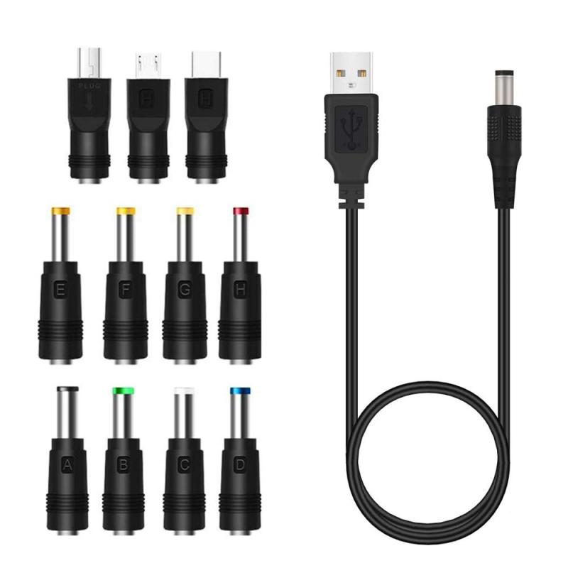 USB DC電源供給ケーブル DC ジャック 変換 アダプタ11 in 1 ユニバーサル 5.5x2.1mm 長さ1m (3.5 * 1.35mm 、4.0 * 1.7mm 、4.8 * 1.7mm 、5.5 * 1.7mm 、5.5 *2.1mm、 5