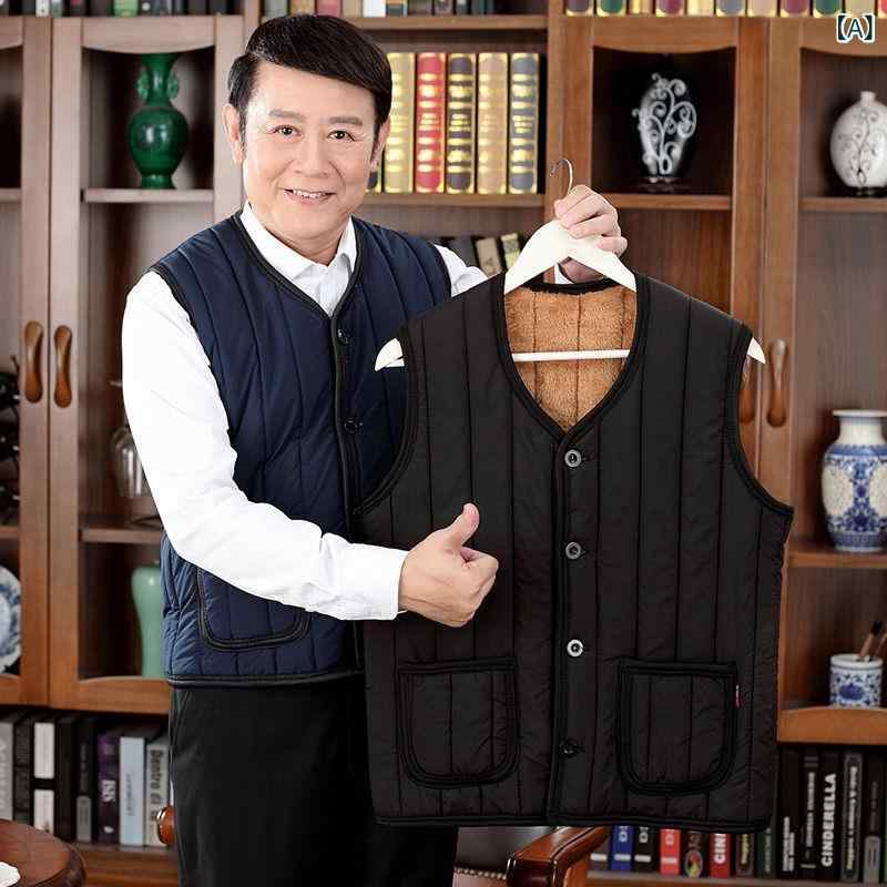 ベスト メンズ 中高年 父親 シニア 紳士 チョッキ ジレ アウター トップス ノースリーブ 秋冬 裏起毛 防寒 保温 暖かい 厚手 大きいサイズ ゆったり カジュアル 普段使い 部屋着 散歩 お出かけ 無地 軽量 ブラック グレー ブラック vision-stores-10274761 ビジョンストア サンプル画像2