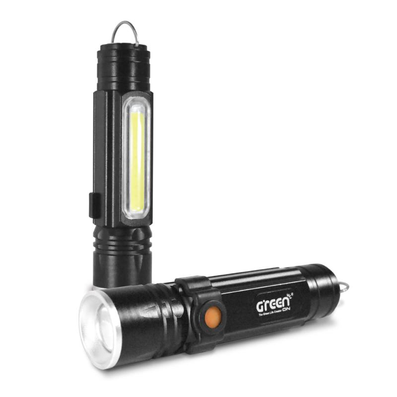 Greenon LED フラッシュライト T6 COB LED 懐中電灯 IPX6防水 5段階調光 アルミ合金素材 小型 軽量USB 充電式 テレスコピックズーム 日常生活 キャンプ ハイキング 緊急災害 LED ライト