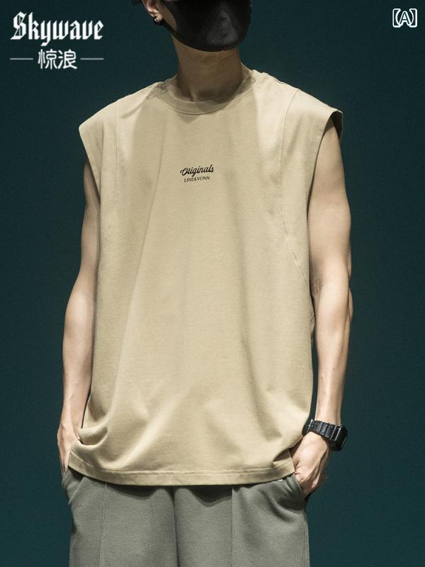 ビジョンストアのタンクトップ メンズ ノースリーブ Tシャツ 軽い 厚手 涼しい 重ね着 トップス カットソー 部屋着 スポーツ 運動用 普段使い 通気性 吸汗性 カジュアル インナーシャツ 無地 シンプル トレンド 流行り スポー｜アングル2