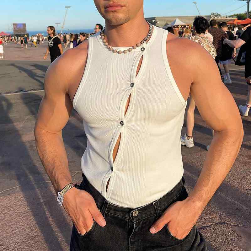 タンクトップ メンズ 男性用 ノースリーブ トップス インナー tシャツ カットソー 欧米風 ルーズ ゆったり カジュアル ストリート 無地 ホワイト 白 サマー