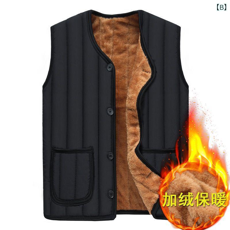 ベスト メンズ 中年 紳士服 裏起毛 ボア チョッキ ジレ 前開き 防寒 暖かい 軽い 軽量 厚手 スリーブレス ジャケット 袖なし 羽織 アウター トップス 秋冬 カジュアル 普段使い 部屋着 クラシック シニア 父親 大きい vision-stores-10276941 ビジョンストア サンプル画像2