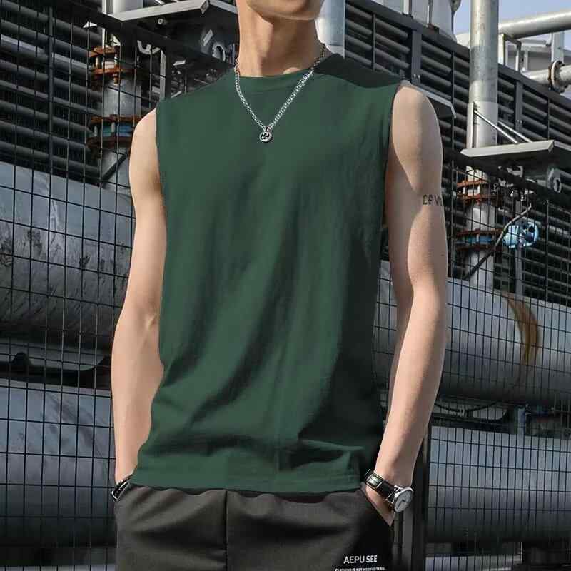 タンクトップ メンズ 男性用 ノースリーブ Tシャツ カットソー 港風 アメリカン カジュアル ファッション トレンド スポーツ トップス 運動 丸首 クルーネック 吸汗 速乾 スポーティー ランニング ジム ワークアウト 部屋着