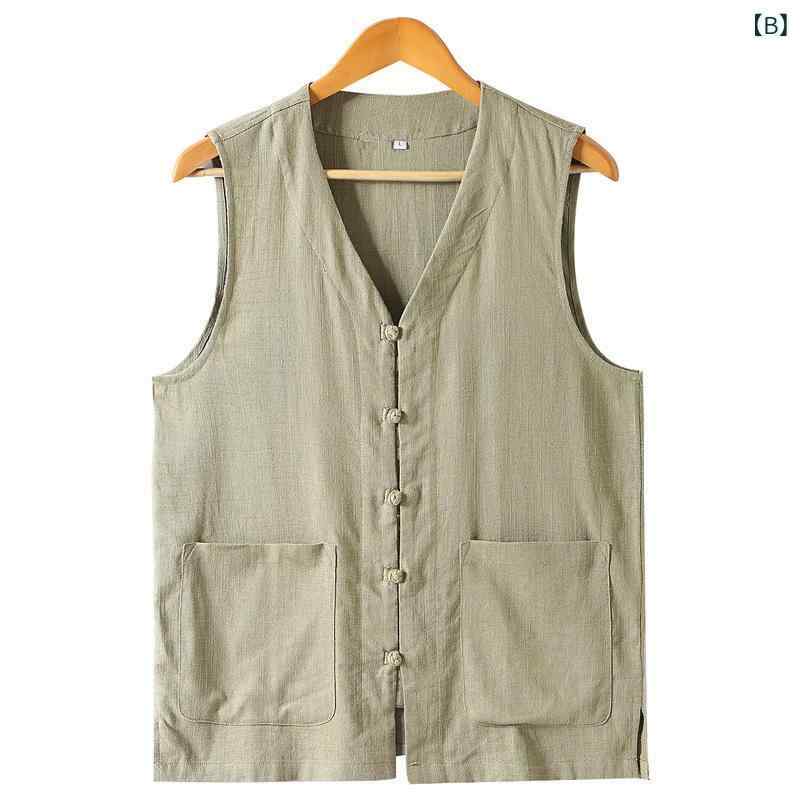 ベスト メンズ 中老年 紳士服 トップス 綿麻 亜麻 リネン コットン 坎肩 マニッシュ ノースリーブ ジレ 唐装 中国風 マ褂 チャイナボタン チョッキ 和風 薄手 春夏 ゆったり 大きいサイズ 父親 お父さん シニア ギフト 普段着 vision-stores-10277242 ビジョンストア サンプル画像3