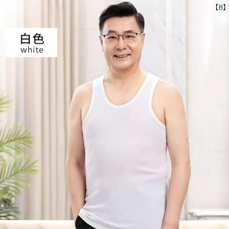 タンクトップ メンズ 男性 紳士用 ランニングシャツ インナー 下着 肌着 部屋着 ノースリーブ 汗取り ルームウェア カジュアル シンプル 定番 綿100% コットン 無地 伸縮性 通気性 薄手 軽量 ホワイト 白 シニア 高齢者 vision-stores-10277271 ビジョンストア サンプル画像2