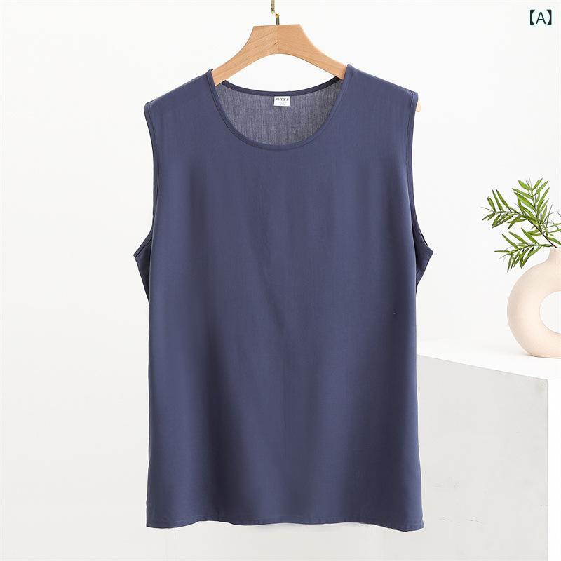タンクトップ メンズ シニア ノースリーブ Tシャツ パジャマ ルームウェア 部屋着 寝巻き トップス インナー 汗取り シャツ レーヨン 人造綿 薄手 軽量 通気性 涼しい 快適 吸水 速乾 無地 大きいサイズ 普段使い vision-stores-10277279 ビジョンストア サンプル画像2