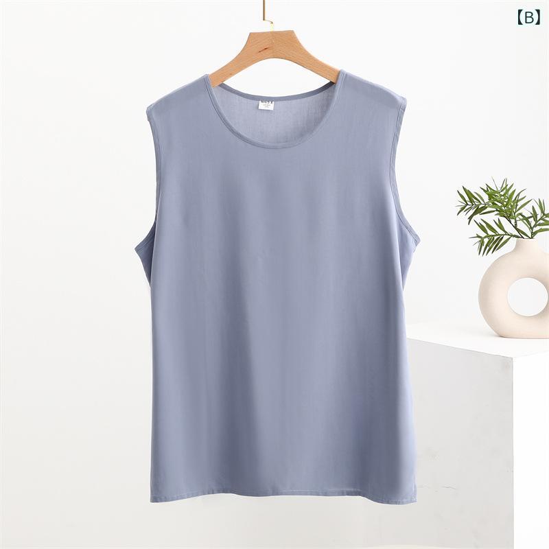 タンクトップ メンズ シニア ノースリーブ Tシャツ パジャマ ルームウェア 部屋着 寝巻き トップス インナー 汗取り シャツ レーヨン 人造綿 薄手 軽量 通気性 涼しい 快適 吸水 速乾 無地 大きいサイズ 普段使い vision-stores-10277279 ビジョンストア サンプル画像3