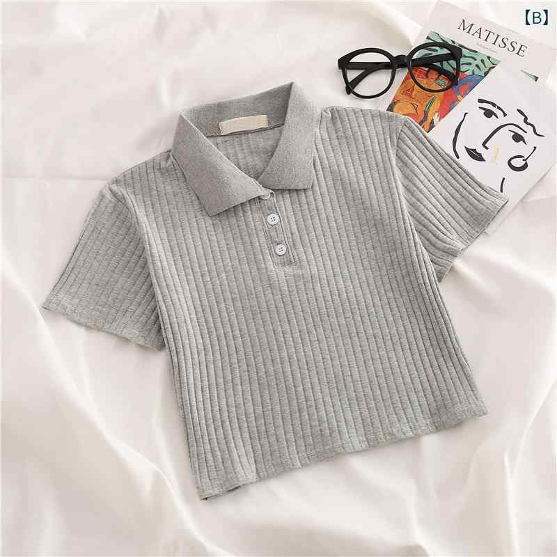 Tシャツ ポロシャツ レディース 半袖 カットソー トップス 白 ポロネック 襟付き ショート丈 スリム フィット 正肩 ハイウエスト プルオーバー 伸縮性 薄手 カジュアル 無地 通学 通勤 普段使い 春夏 サマー vision-stores-10279112 ビジョンストア サンプル画像3